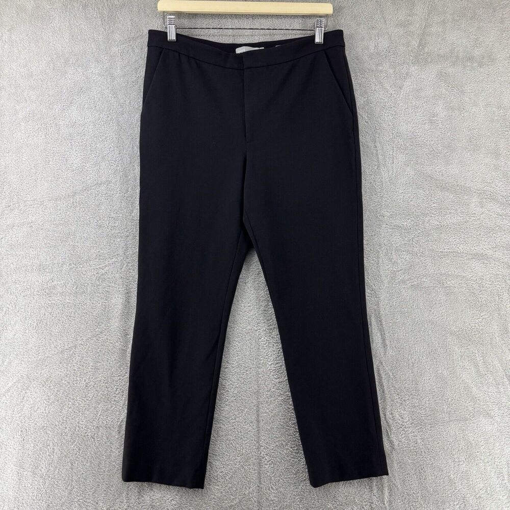 Vince Pants Womens 12 Black Ponte Stretch Mid Rise Straight Leg Pockets Zip